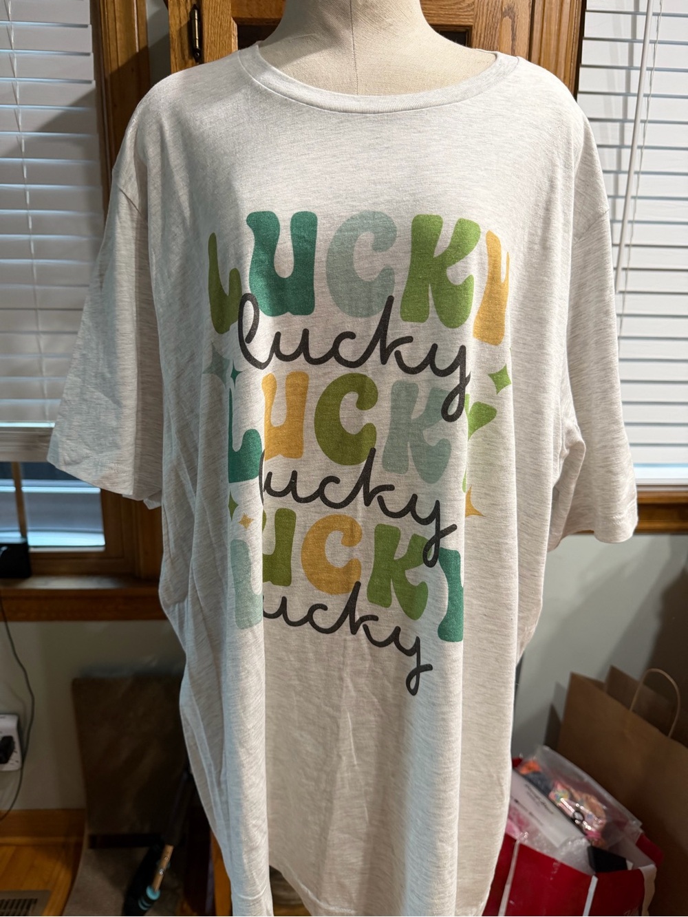 Bella Canvas Light Gray 'Lucky' Graphic Tee with Green and Yellow Print